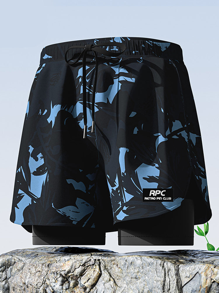 Double Layer Men's Boxer Swimming Trunks