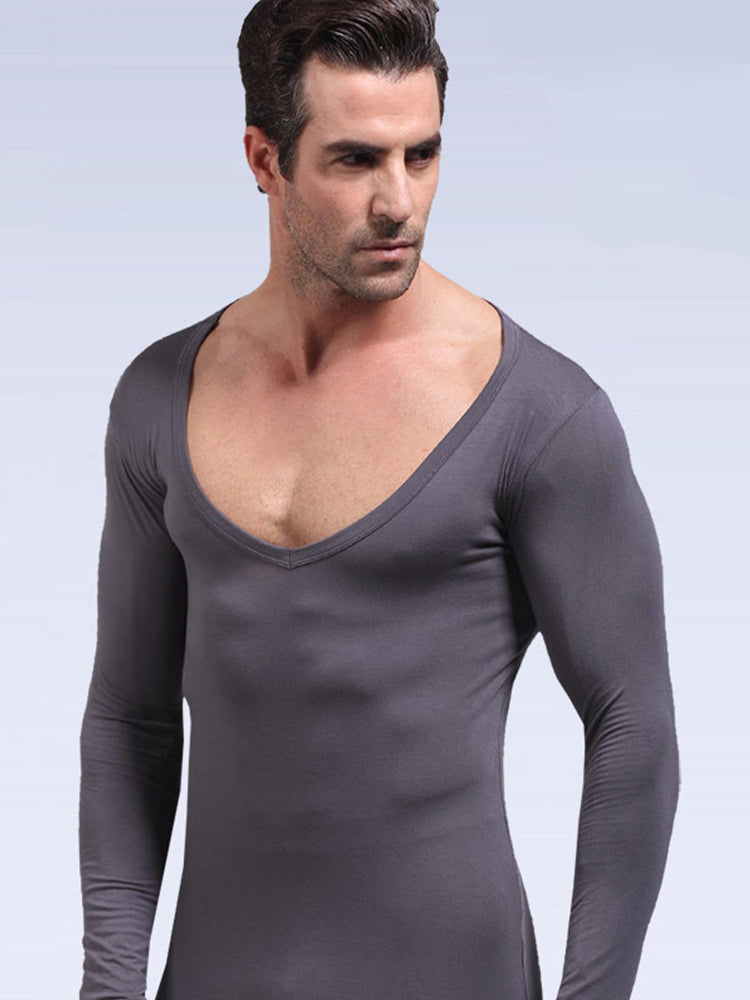 Mens Ultra Soft Low Cut V-Neck Thermal Shirt | Omffiby