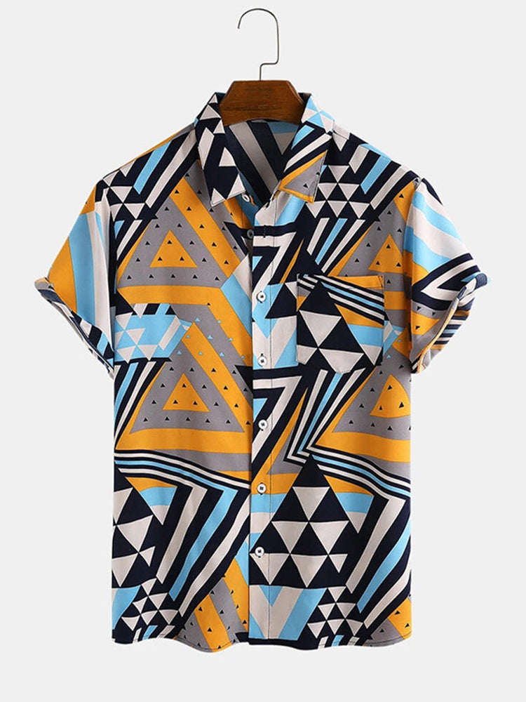 Mens Triangle Print Street Short Sleeve Shirts