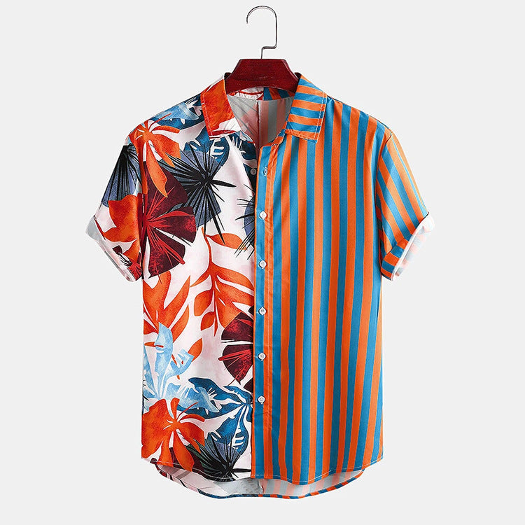 Men Plant & Leaf Striped Patchwork Holiday Shirt