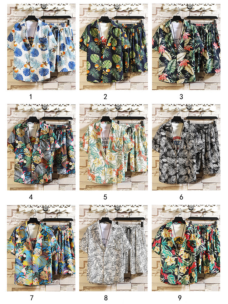 Men's Hawaii Casual Printed Summer Tropical Shirts Suits